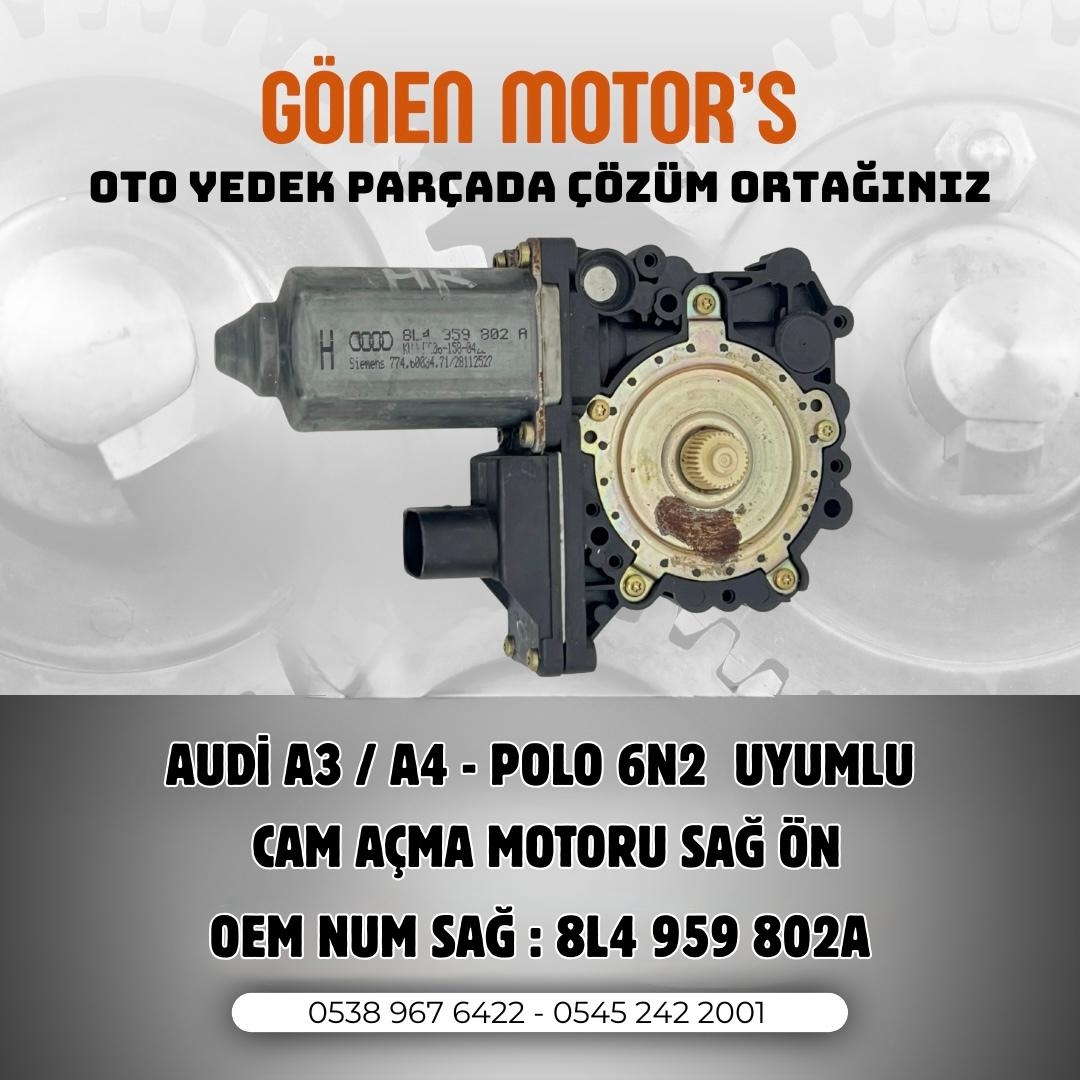 157 - 8L4 959 802 A Elektrikli Cam Motoru | Audi – VW Uyumlu Cam Kriko Motoru